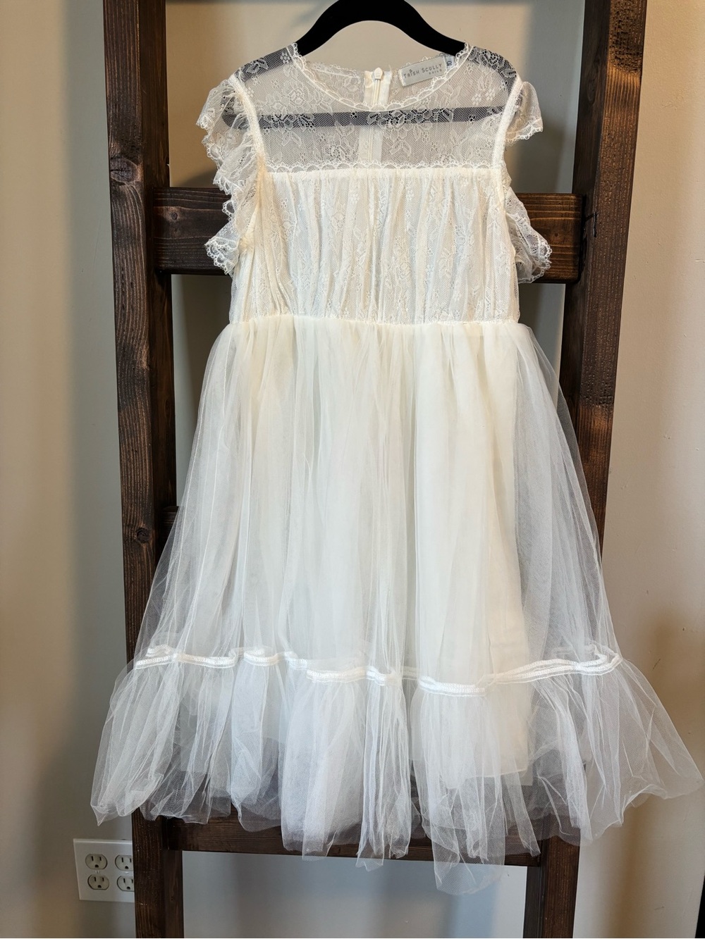 Trish Scully Girls White Lace Tulle Dress Size 10